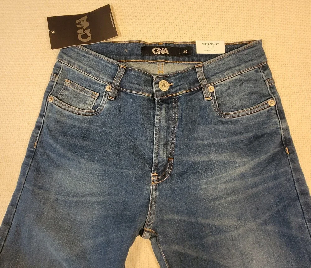 ONA SAEZ Jeans Mens 40/28* Blue Super Skinny Classic Wash Stretch Spray On Denim